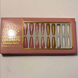 Premium Series Press-On Nails - Pink, Gold, and White